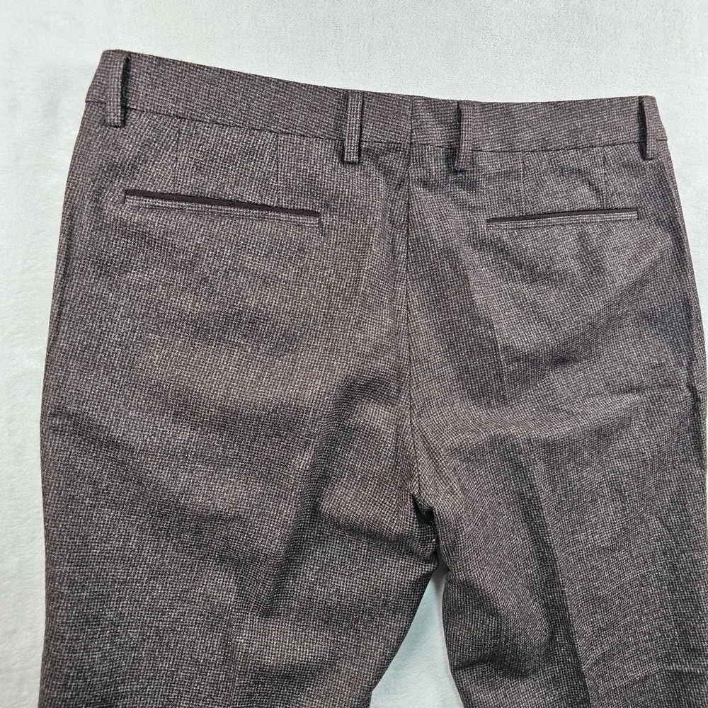 Hugo Boss Wilhelm4 100% Wool Dress Pants 36x30 Burgundy Flannel Puppytooth NWOT